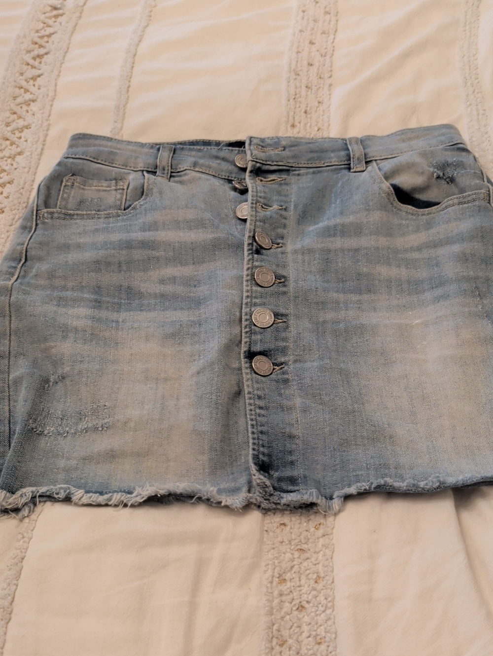 Indigo Rein Light Wash Button-Front Denim Mini Skirt